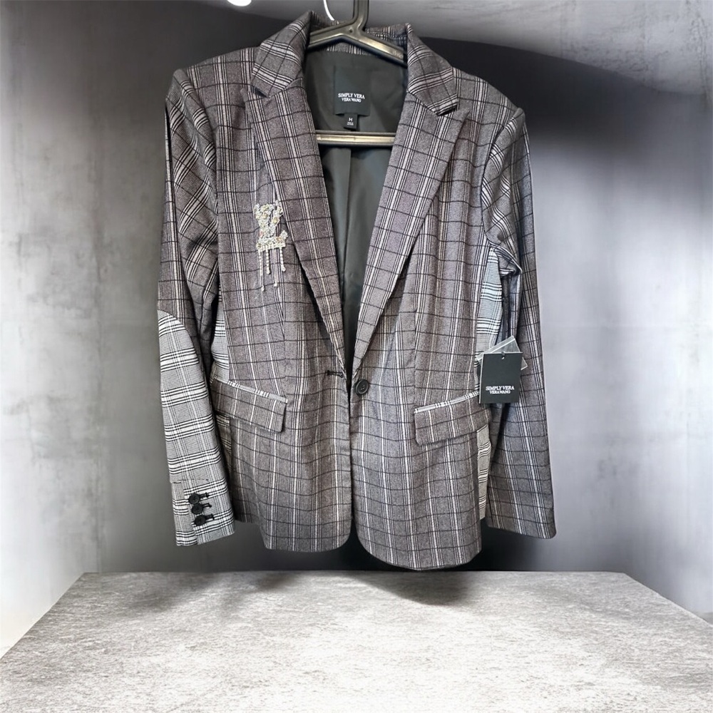 Simply Vera Vera Wang Women’s with LV embellishment Checkered Blazer